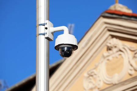 Dome Type Outdoor CCTV On Street Lamp In The City Center Of Nice, France, Europe