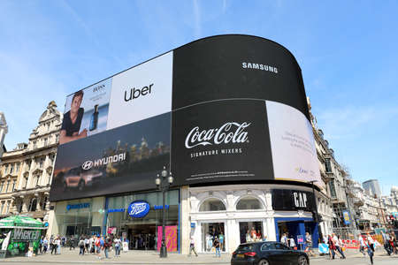 London, UK, June 1, 2019: Famous Piccadilly Circus New Electronic Advertising Screens In London, England, United Kingdom, Europeのeditorial素材