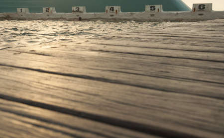 Walkway and diving blocks at sea bathsの写真素材