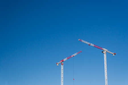 Due of cranes against clear blue skyの写真素材