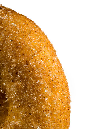 Doughnut closeup, centred on white background long shot on whote background