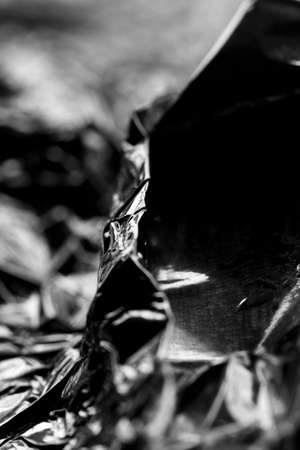 Macro, abstract  image of wrinkled aluminium foil packagingの写真素材