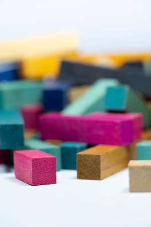 Vintage Set of Cuisenaire Rods Stacked in random pile against a white backgroundの写真素材