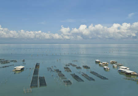 Fish coop farm in Songkhla Lake Thailandの写真素材