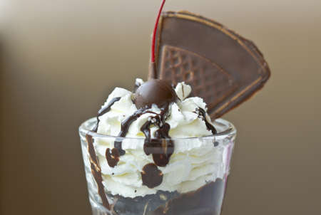 Delicious chocolate ice cream sundaeの写真素材