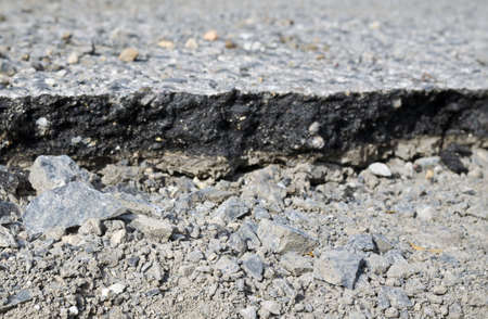 asphalt damage with cracks at streetの写真素材