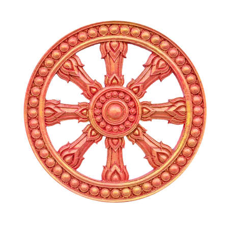 Thai style molding wheel of life isolated on whiteの写真素材