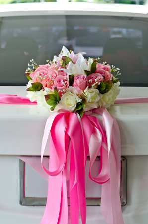 Marriage car with beautiful flowers decorationの写真素材