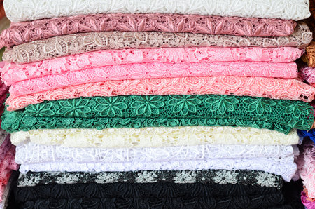 Colorful lace assortment at the cloths shop