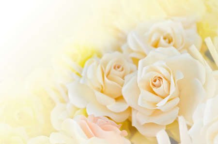 Soft focus artificial white rose wood flowersの写真素材