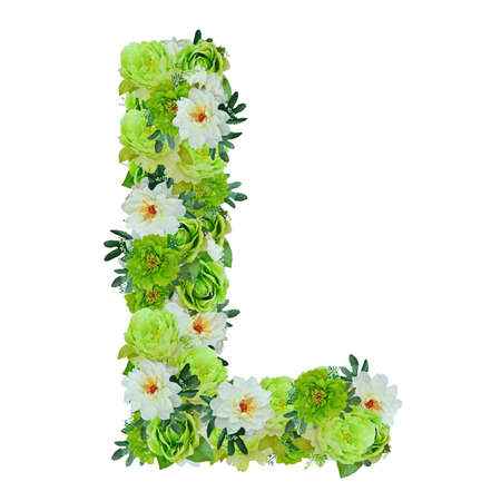Letter L from green and white flowers isolated on white with working path Letter L from green and white flowers isolated on white with working path