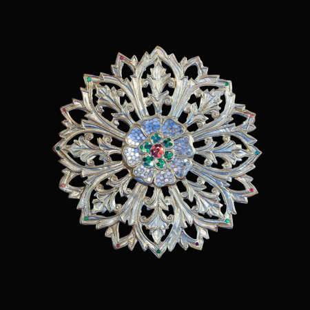 Pattern of Thai style wood carving art on black background with working pathの写真素材