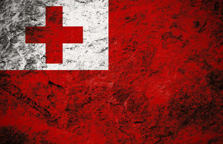 Kingdom of Tonga flag on grunge stone backgroundの写真素材