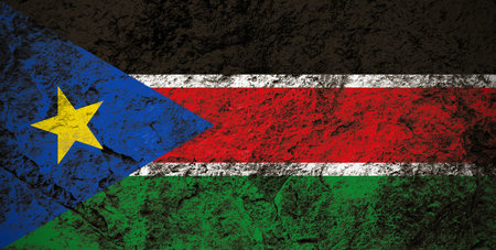 Republic of South Sudan flag on grunge stone backgroundの写真素材