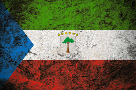 Republic of Equatorial Guinea flag on grunge stone backgroundの写真素材