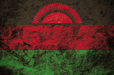 Republic of Malawi flag on grunge stone backgroundの写真素材