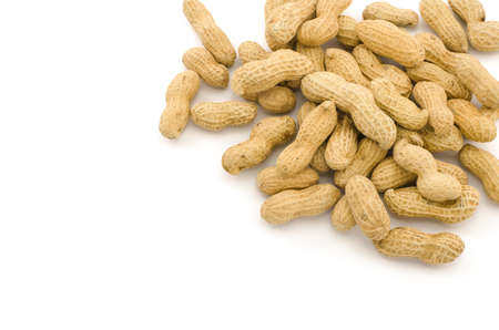 Closeup of Peanuts, isolated on white backgroundの写真素材