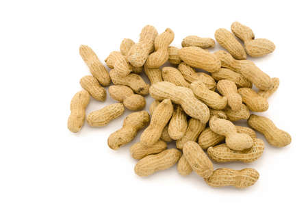Closeup of Peanuts, isolated on white backgroundの写真素材
