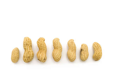 Closeup of Peanuts, isolated on white backgroundの写真素材
