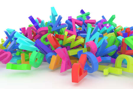 Stack of colorful alphabets letters from A to Z for education or learning conceptual, isolated on white background, 3D rendered imageの写真素材