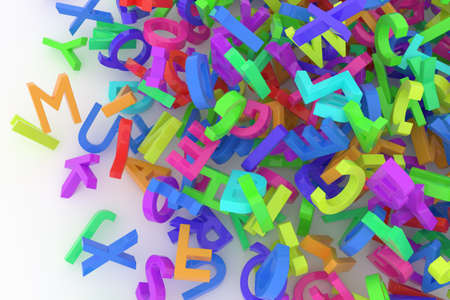 Stack of colorful alphabets letters from A to Z for education or learning conceptual, isolated on white background, 3D rendered imageの写真素材