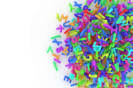 Stack of colorful alphabets letters from A to Z for education or learning conceptual, isolated on white background, 3D rendered imageの写真素材