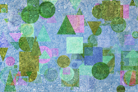 Random circle, square, rectangle & triangle shape, digital generative art for design texture &...