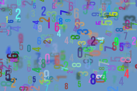 Colorful & blur number from 0 to 9, word cloud for education or learning conceptual, for design wallpaper, texture or backgroundの写真素材