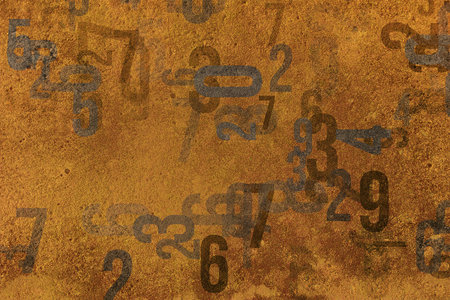 Colorful & blur number from 0 to 9, word cloud for education or learning conceptual, for design wallpaper, texture or background, grunge & roughの写真素材