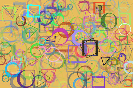 Random circle, square, rectangle & triangle shape, digital generative art for design texture & backgroundの写真素材