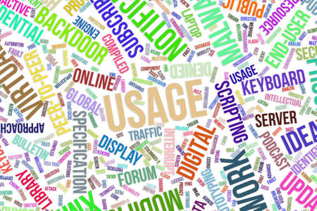Usage, IT, information technology conceptual word cloud for for design wallpaper, texture or backgroundの写真素材