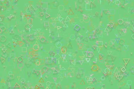Abstract embossed & random circle, square, rectangle & triangle shape, digital generative art for web page, graphic design, catalog, textile or texture printing & backgroundの写真素材