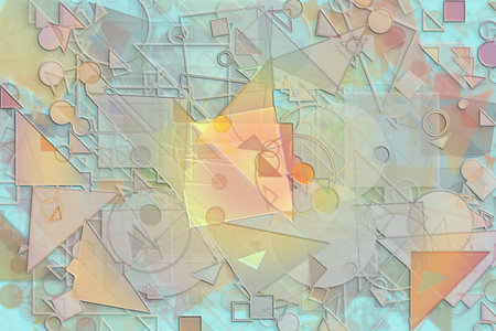 Abstract embossed & random circle, square, rectangle & triangle shape, digital generative art for...