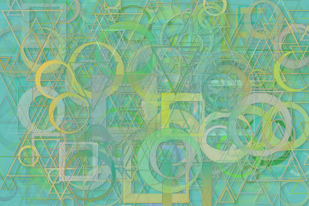 Abstract embossed & random circle, square, rectangle & triangle shape, digital generative art for...