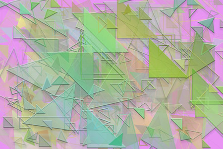 Abstract embossed & random triangle shape, digital generative art for web page, graphic design, catalog, textile or texture printing & backgroundの写真素材