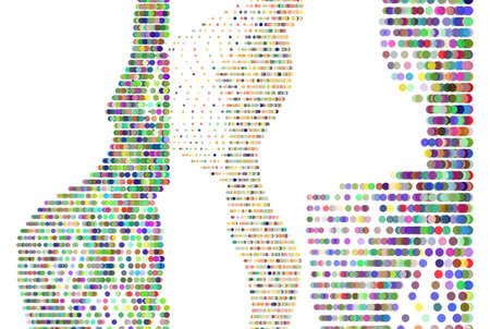 Colored abstract overlapping circles, bubbles or ellipses, pattern, digital generative art for design texture & background, isolated on white.の写真素材