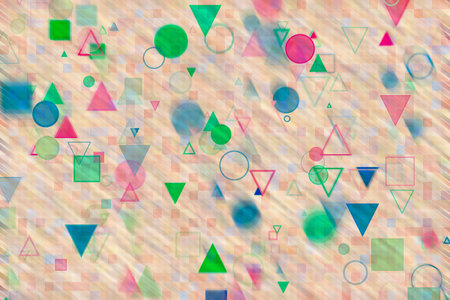 Abstract motion blur, soft blend, random circle, square, rectangle & triangle shape art, digital...