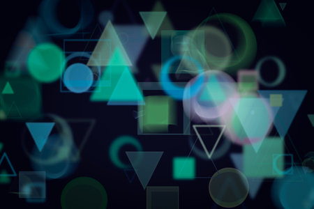 Random circle, square, rectangle & triangle shape, digital generative art for web page, graphic...