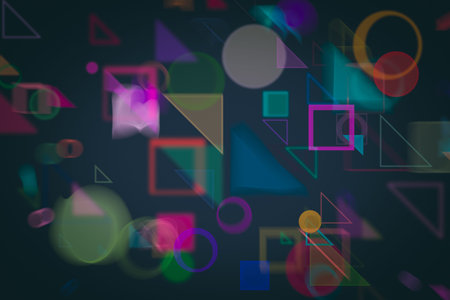 Random circle, square, rectangle & triangle shape, digital generative art for web page, graphic...