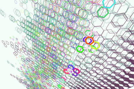 Color abstract hexagon pattern generative art background. 3D perspective view. Vector illustration...
