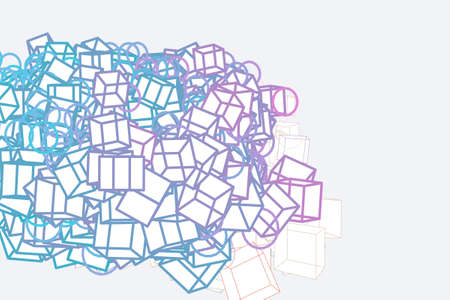 Color abstract ellipse square box pattern generative art background. 3D perspective view. Vector illustration graphic.のイラスト素材