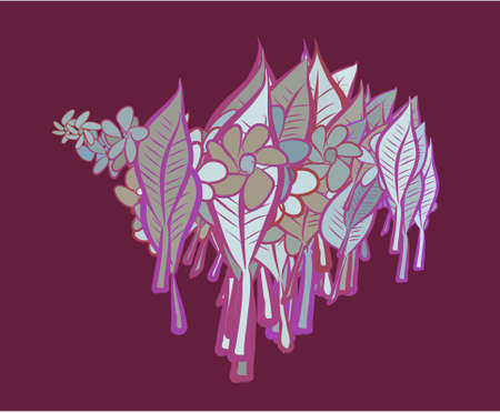 Color leaves & flowers illustrations background, hand drawn. Vector graphic.のイラスト素材