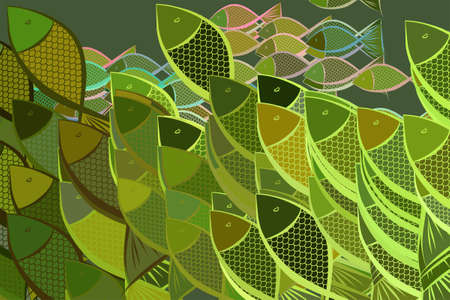 Hand drawn fish illustrations background, good for graphic design, invitations cards, flyers, wallpapers, booklets or posters vector graphic.のイラスト素材