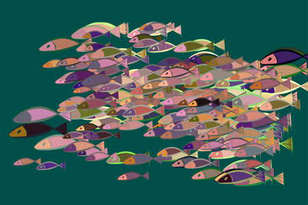 Abstract illustrations of fish, conceptual pattern. Good for design background vector graphic.のイラスト素材