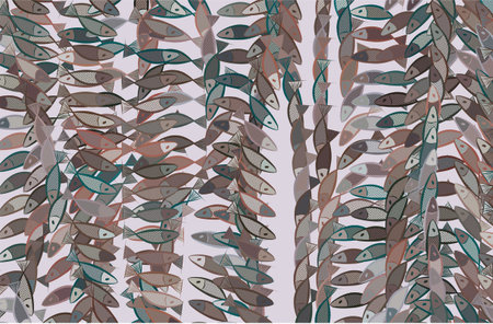 Color fish illustrations background, hand drawn vector graphic.