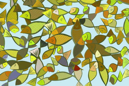 Color fish illustrations background, hand drawn. Vector graphic.のイラスト素材