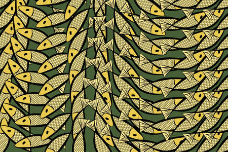 Abstract illustrations of fish, conceptual pattern. Good for design background. Vector graphic.のイラスト素材