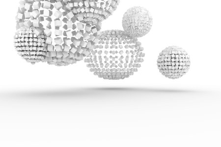Spheres from squares, modern style soft white & gray background. Good for title, graphic design, catalog, textile, texture or backdrop. 3D rendered image.の写真素材