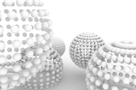 Spheres, modern style soft white & gray background. Good for title, graphic design, catalog, textile, texture or backdrop. 3D rendered image.の写真素材