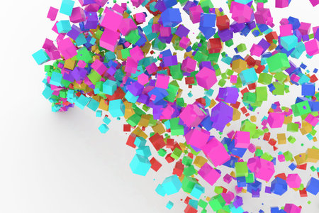 Bunch of colorful square boxes flow from the floor, modern style background or texture. Good for...